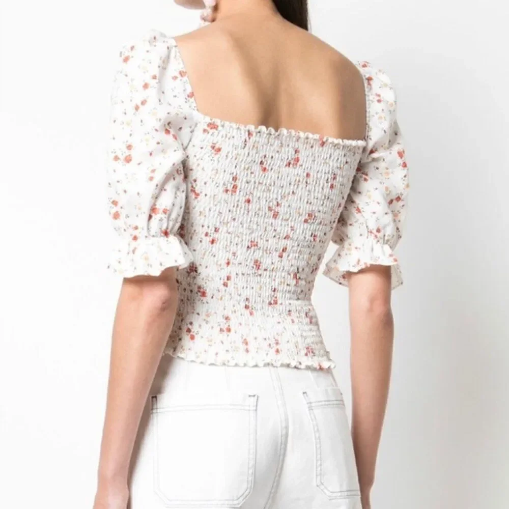💕REFORMATION Clementine Ruched Floral Linen Top ~ Veronica Micro Floral XS NWOT